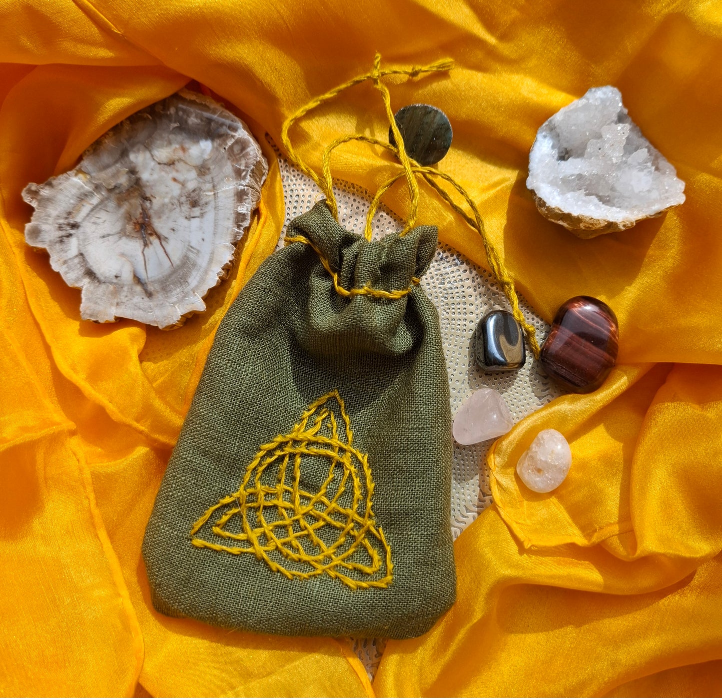 Handbestickter Beutel Fantasy Kelten Mittelalter Leinen